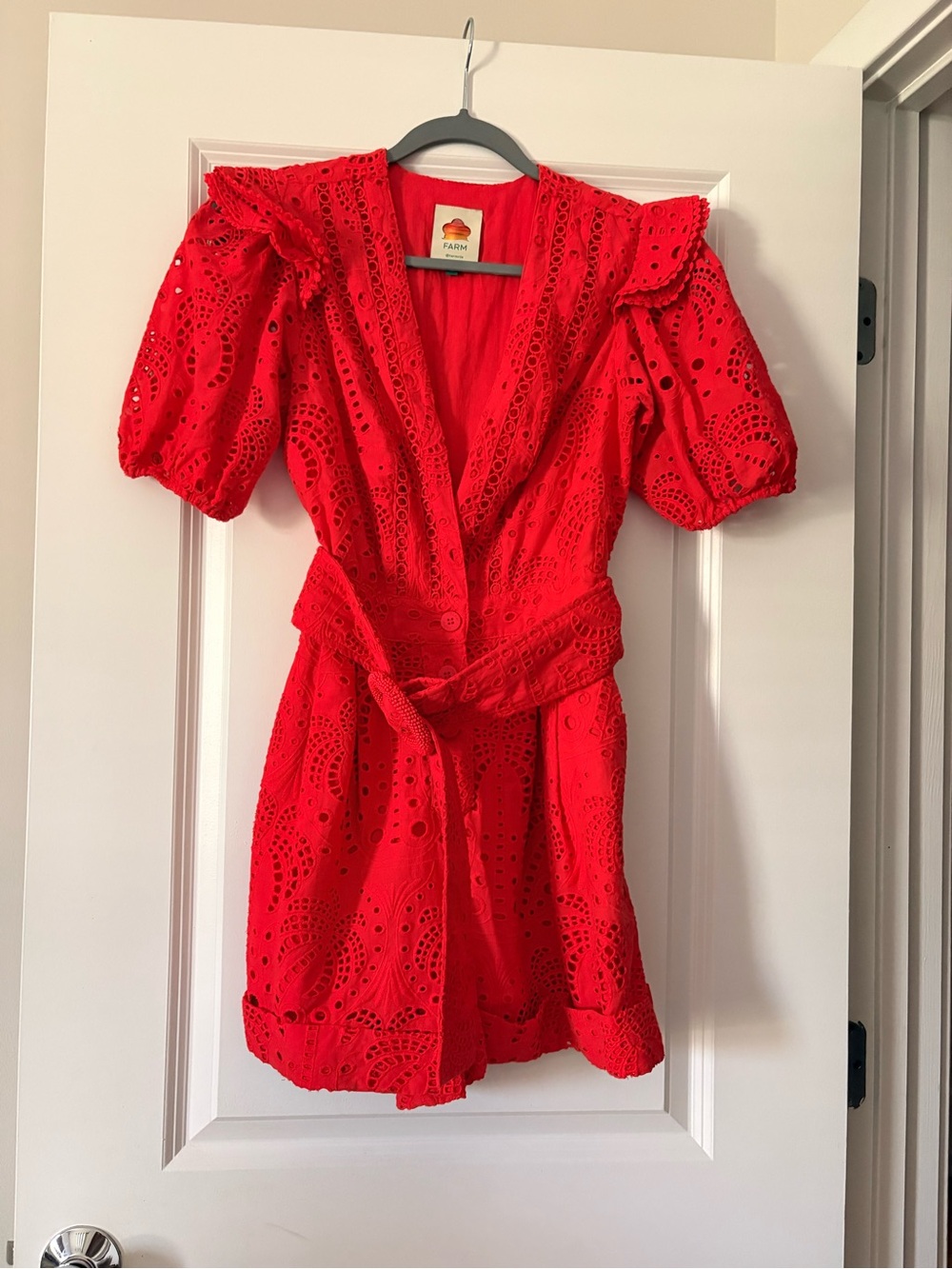Farm Rio - Red Eyelet Belted Romper